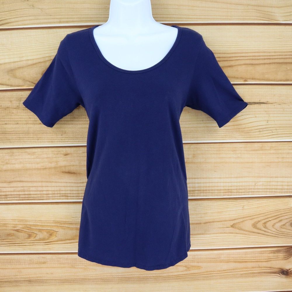 LuLaRoe Short Sleeve T-Shirt Womens‎ Size XS Blue Solid Cotton Blend Stretch